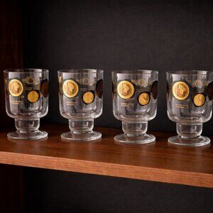 MCM Cocktail Glassware Coins Around the World Set 4 Glasses Iconic 1960s Barware